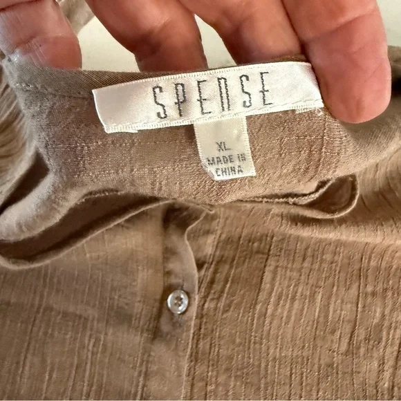 Spense Button Front Tunic Asymmetrical Shirt Lagenlook Tan Roll Tabs Women’s XL - Picture 11 of 13